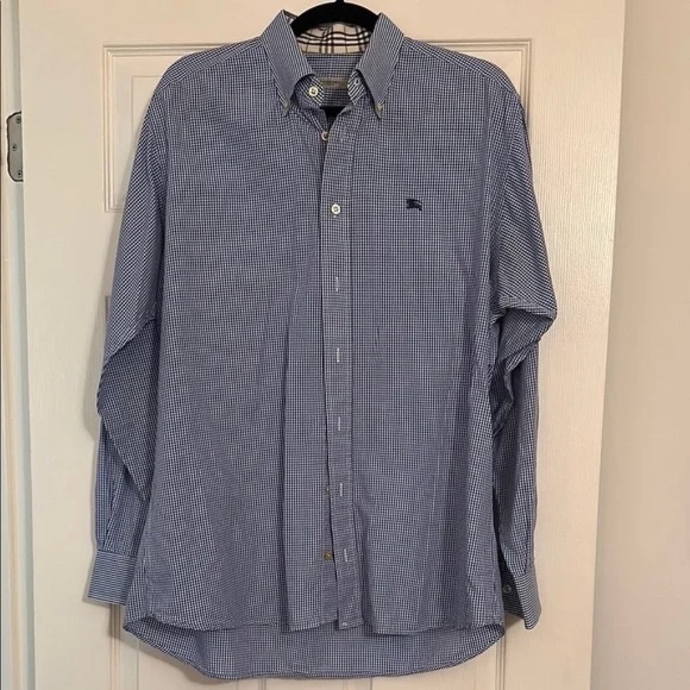 Burberry Blue Casual Button Down Shirt with Logo